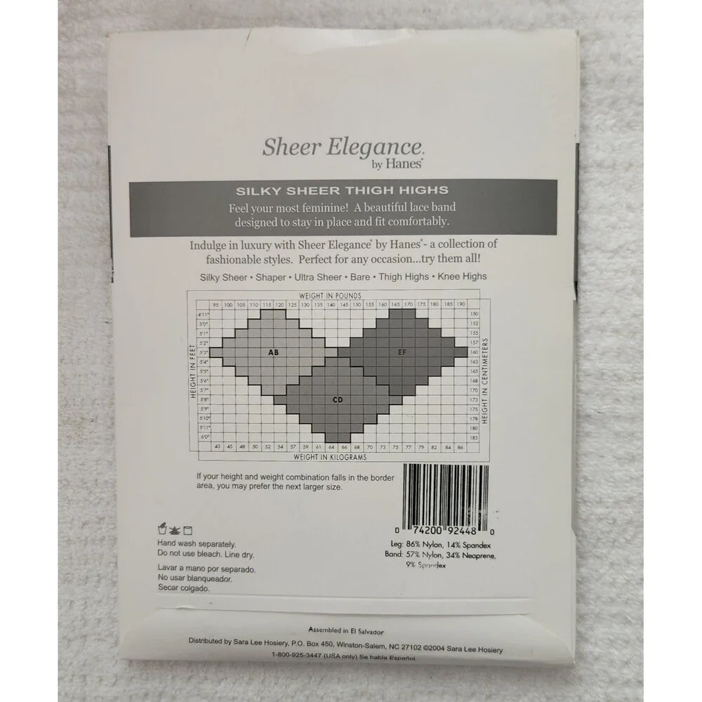 Hanes Sheer Elegance Silky Sheer Thigh Highs Size CD Onyx Black Sheer Toe